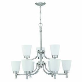 9-Light Brushed Nickle Finish Chandelier Tiered with Shade