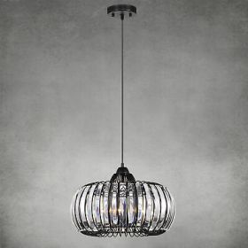 Modern Oblate Black Crystal Chandelier Fixture, Ceiling Pendant light for Living