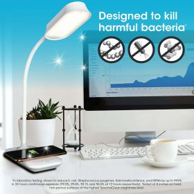 LED Sanitizing Desk Lamp with Wireless Charging, White, Modern Light for Reading, Crafting & Office Desktop