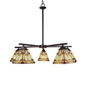 Kinsey Mission Tiffany-style Blackish Bronze 5 Light Large Chandelier 30" Wide