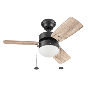 Finney 30" Oil-Rubbed Bronze Ceiling Fan with Light, 3 Blades, Pull Chains & Reverse Airflow