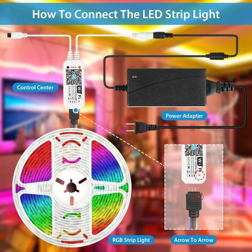 16.4FT 300 LEDs SMD5050 RGB Color Changing WiFi Smart LED Light Strip Work with Alexa Google Assistant Sync 16.4FT 300 LEDs SMD5050 RGB Color Changing WiFi Smart LED Light Strip Work with Alexa Google Assistant Sync