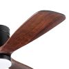 52 in Low Profile Dimmable Integrated Ceiling Fan with 3 Brown Solid Wood Blades