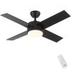 44 in. Indoor Matte Black Ceiling Fans with Dimmable Integrated LED Light and Remote Control