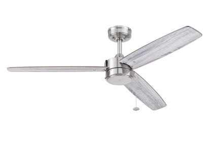 52' Satin Nickel Indoor/Outdoor 3 Blade Ceiling Fan with Reverse Airflow (Color: satinnickel)