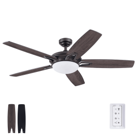 Clancy 52" Matte Black Ceiling Fan with Light, 5 Blades, Remote & Reverse Airflow (Color: walnut)