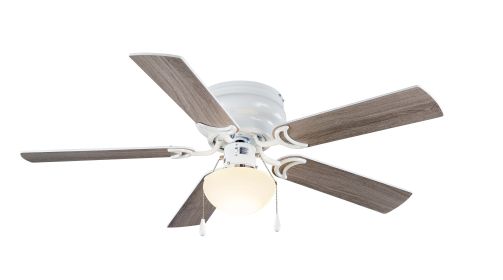 44" Hugger Indoor Ceiling Fan with Single Light, White, 5 Blades, LED Bulb, Reverse Airflow (Color: White)