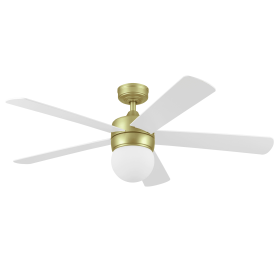 52" Brass Modern Ceiling Fan with 5 Blades, Light Kit, Remote & Reverse Airflow (Color: brass)