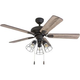 50588-35 Madison County Industrial 42-Inch Aged Bronze Indoor Ceiling Fan, Cage LED Cage Barnwood, Tumbleweed Blades (Color: 3speedremote)