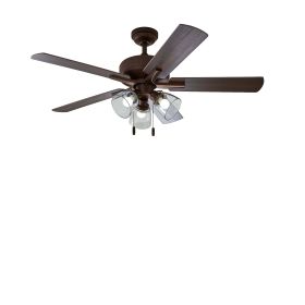 Bennett 52" Bronze Ceiling Fan, 5 Blade, 3 Light LED, Reverse Airflow (Color: satinnickel)