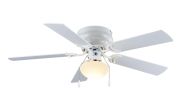 44" Hugger Indoor Ceiling Fan with Single Light, White, 5 Blades, LED Bulb, Reverse Airflow